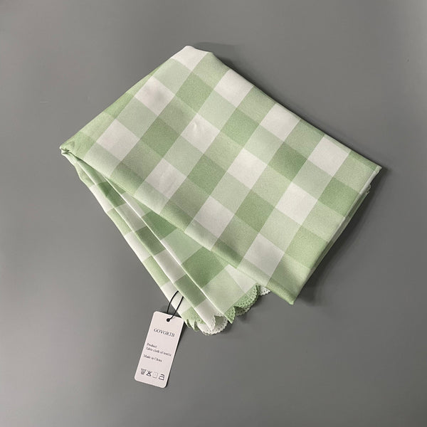 GOVGRTB Table cloth of textile, Checked Pattern Tablecloth with Ruffled Edge
