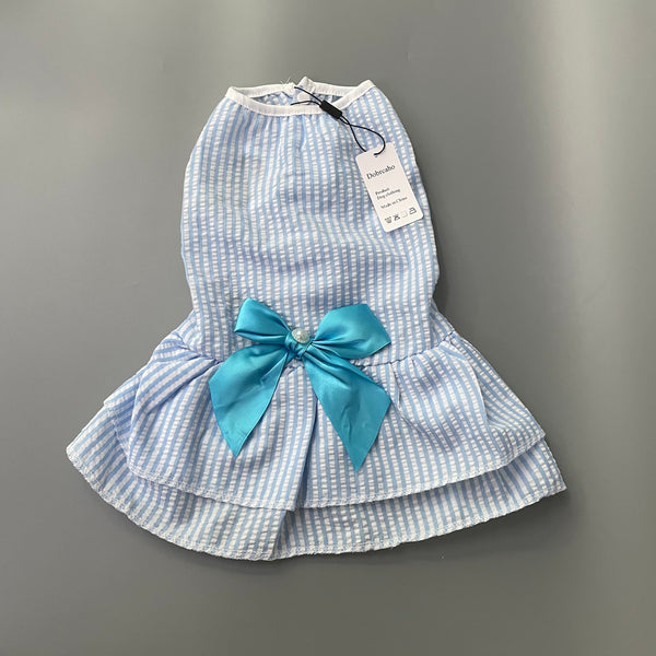Dobrcaho Dog clothing, Stripe Bowknot Ruffles Dog Dress, Party Costume Outfit