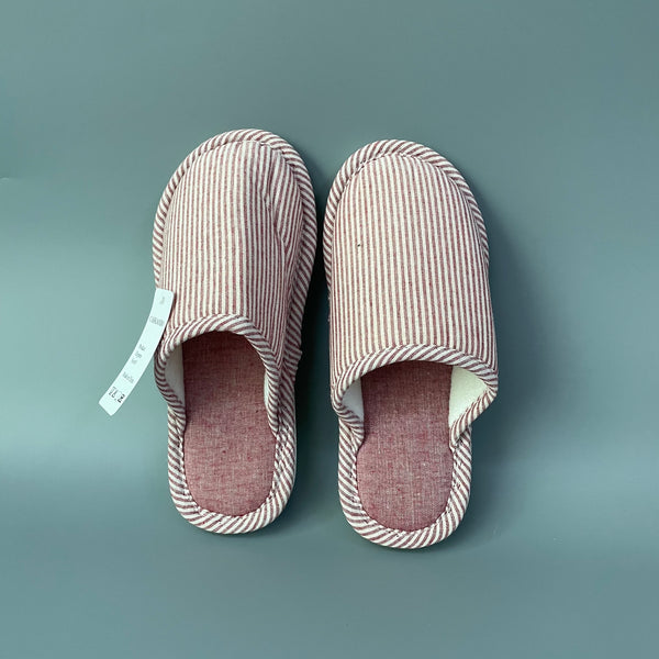 CARKAODO Slippers, Striped Linen Comfortable Slippers, Women's Non-slip Closed Toe Slippers
